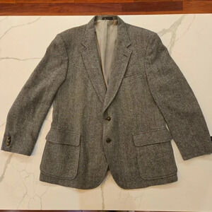 VTG Robert Surrey Tweed Herringbone Wool USA Workers Union Blazer Gray Size 42R